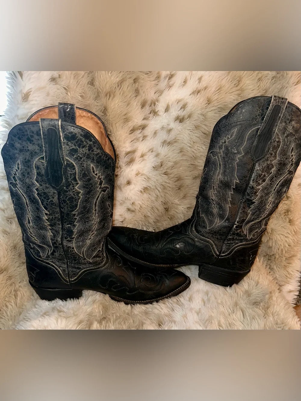 JB Dillon Black Goatskin Leather Cowboy Western Boots Mens Size 12 D